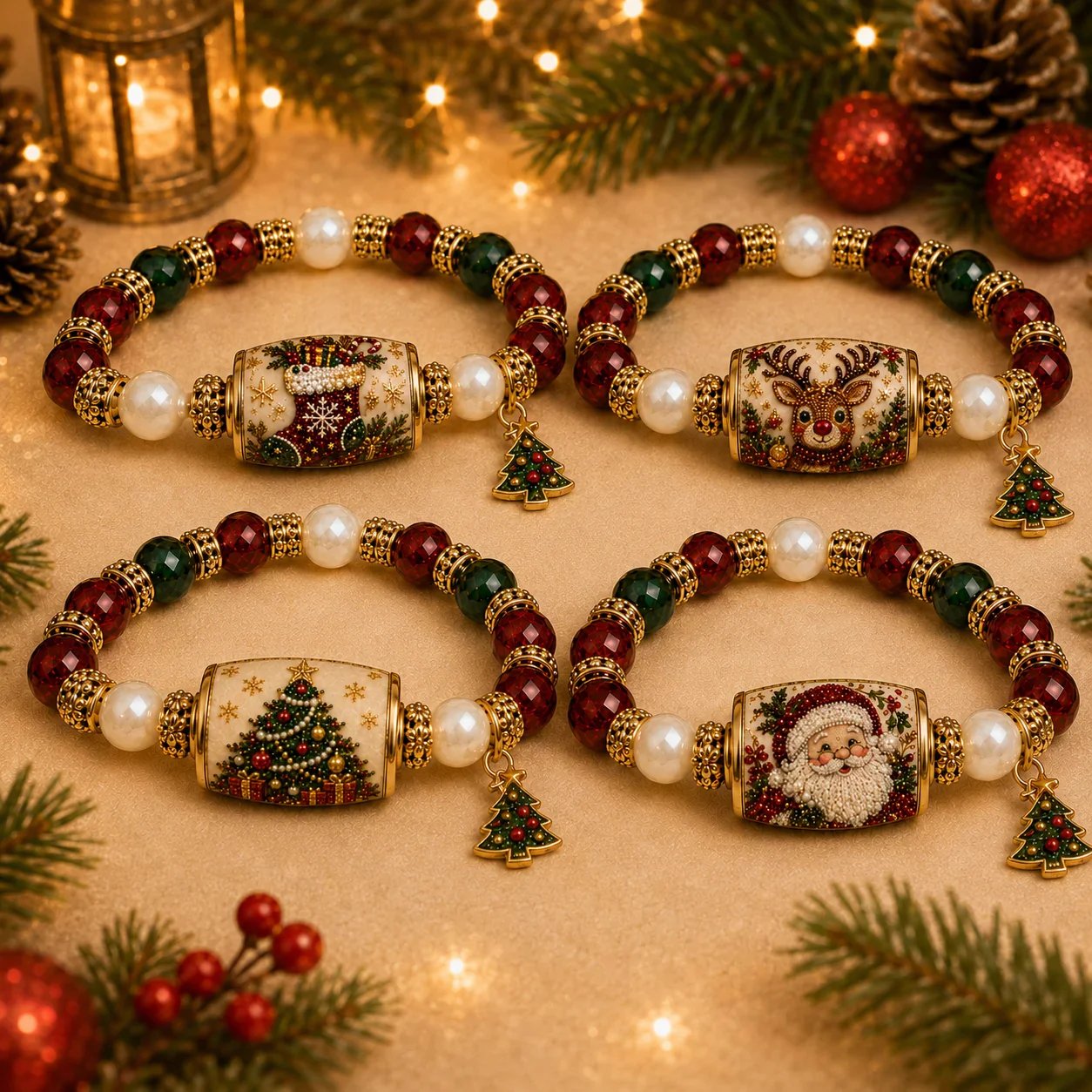 Complete set of four Christmas bracelet styles