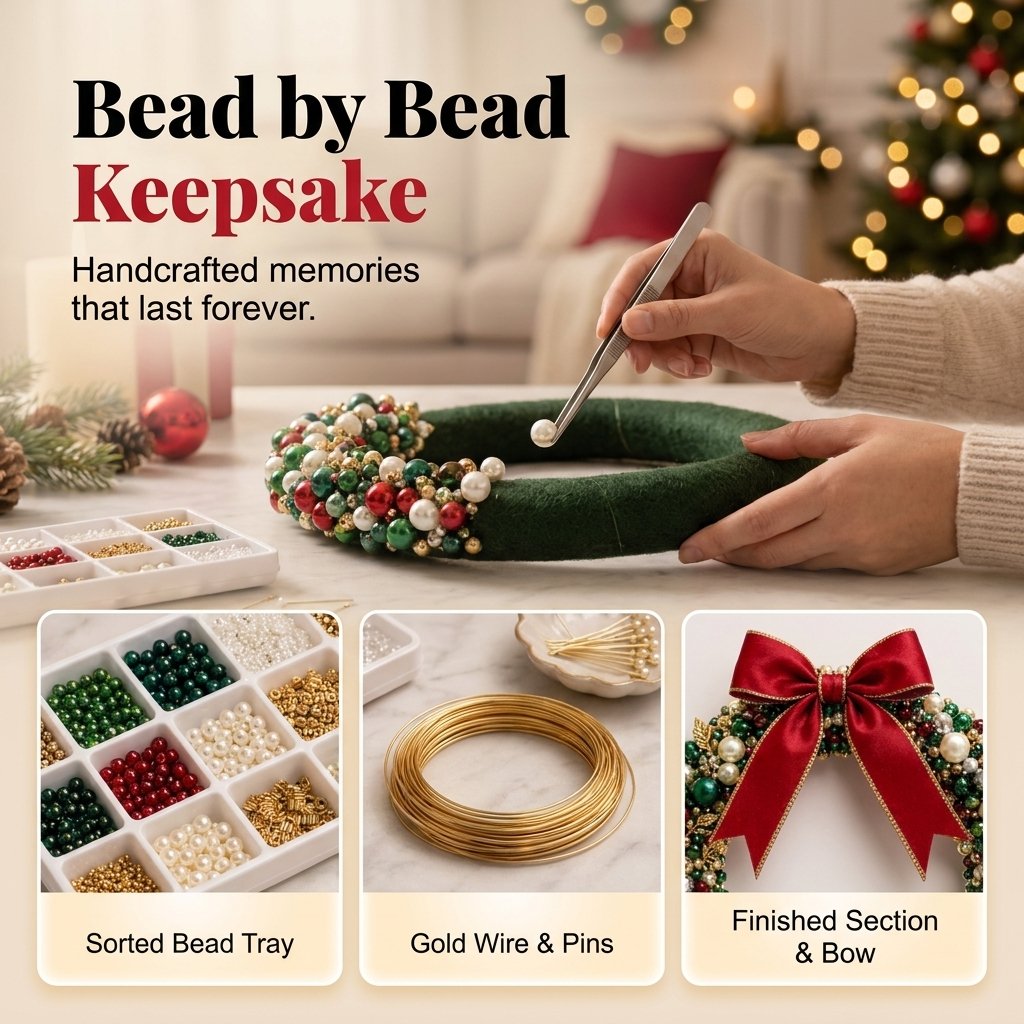 DIY Christmas wreath bead by bead process