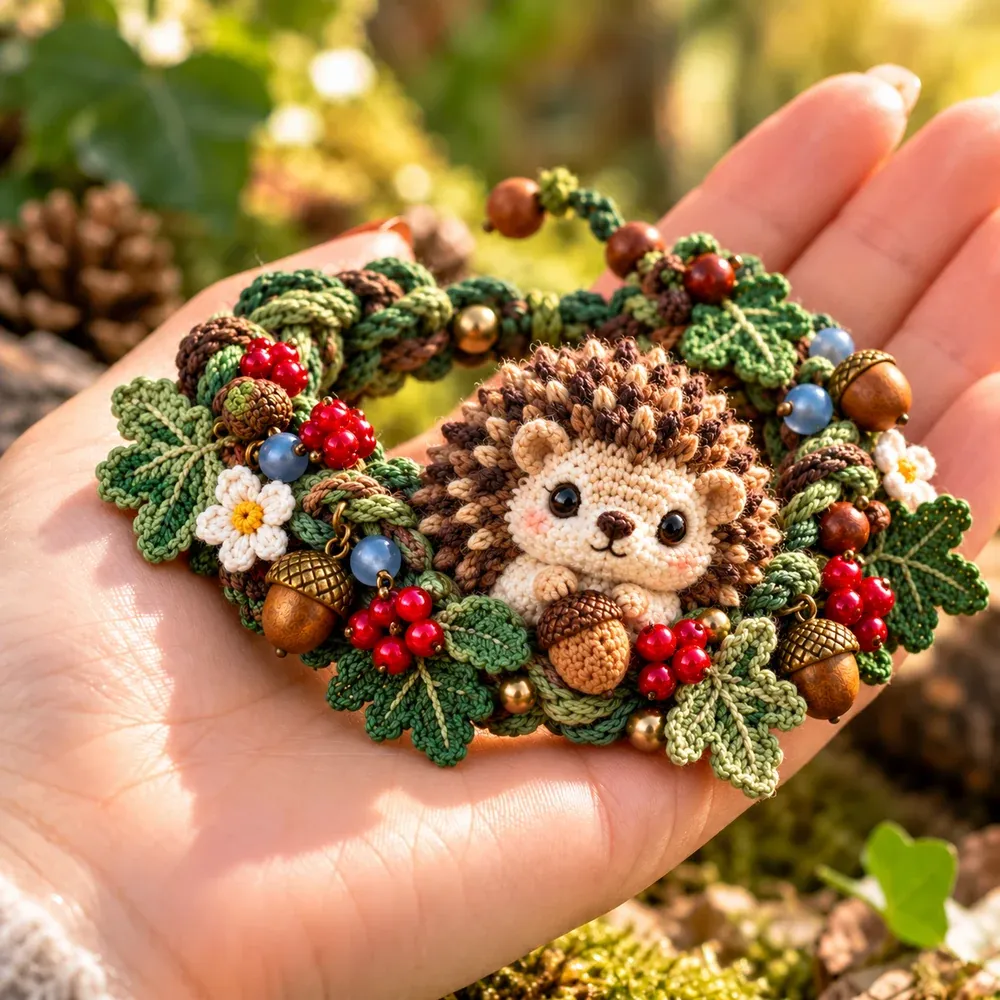Little Hedgehog woodland crochet bracelet