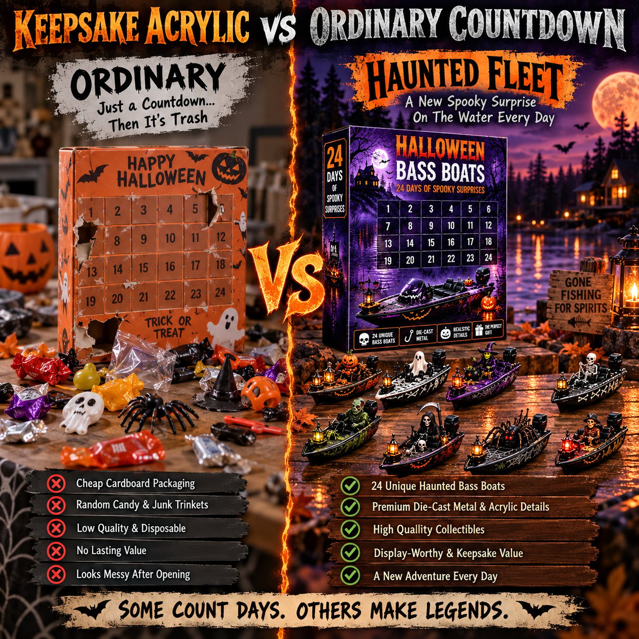 Haunted bass boats Halloween advent calendar with 24 surprises
