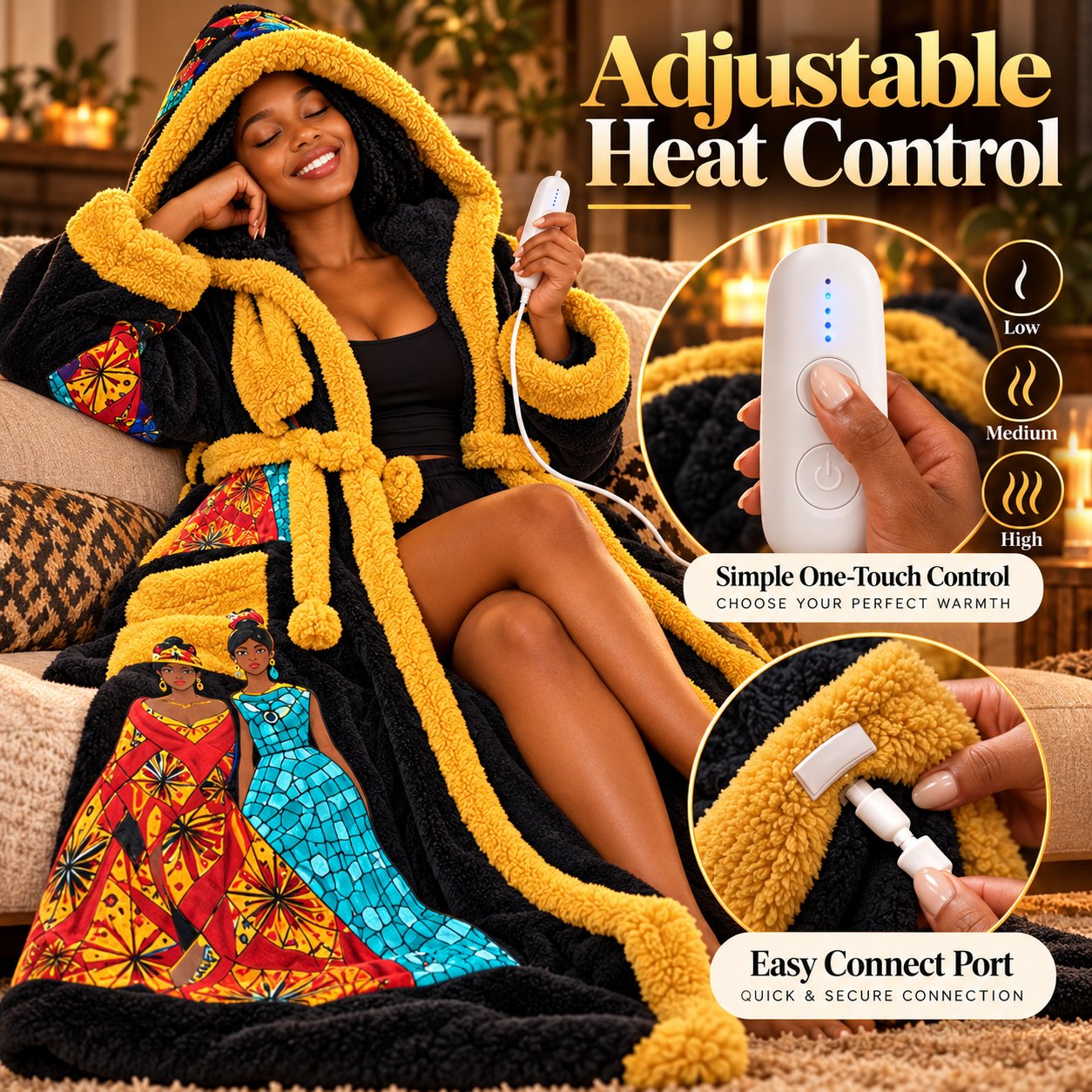 Ultra soft plush heated blanket robe