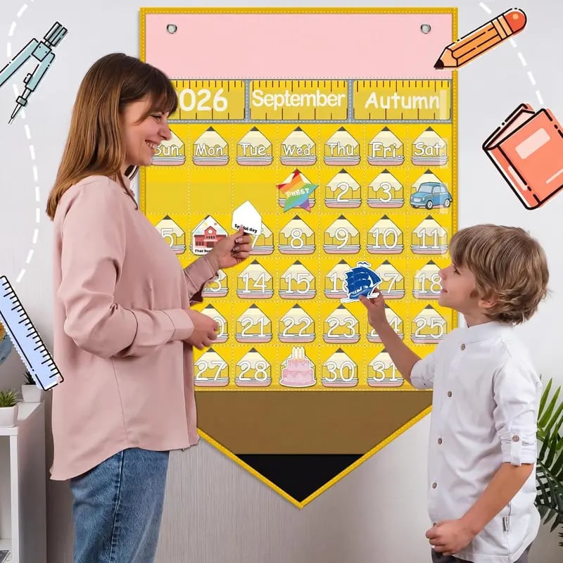Complete 82-card pencil classroom calendar pocket chart set