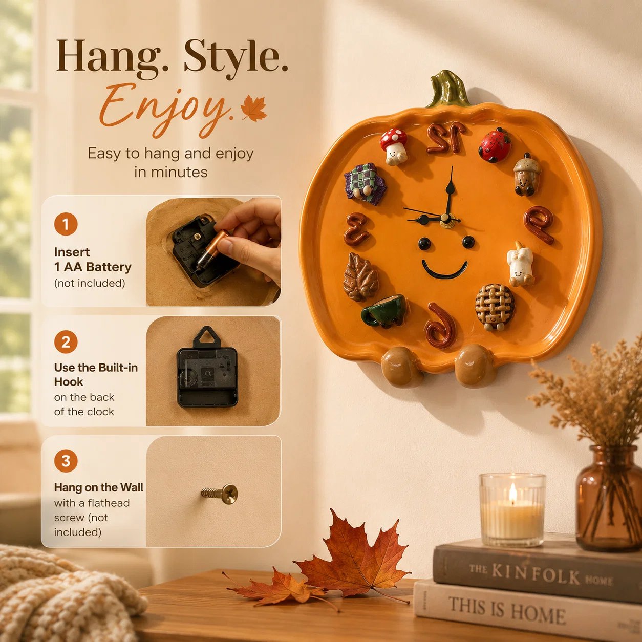 Quiet sweeping movement pumpkin clock