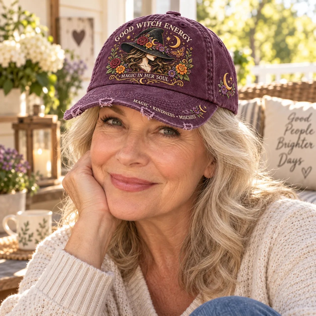 Good Witch Energy Floral Witch Baseball Cap – 7 Colors detail
