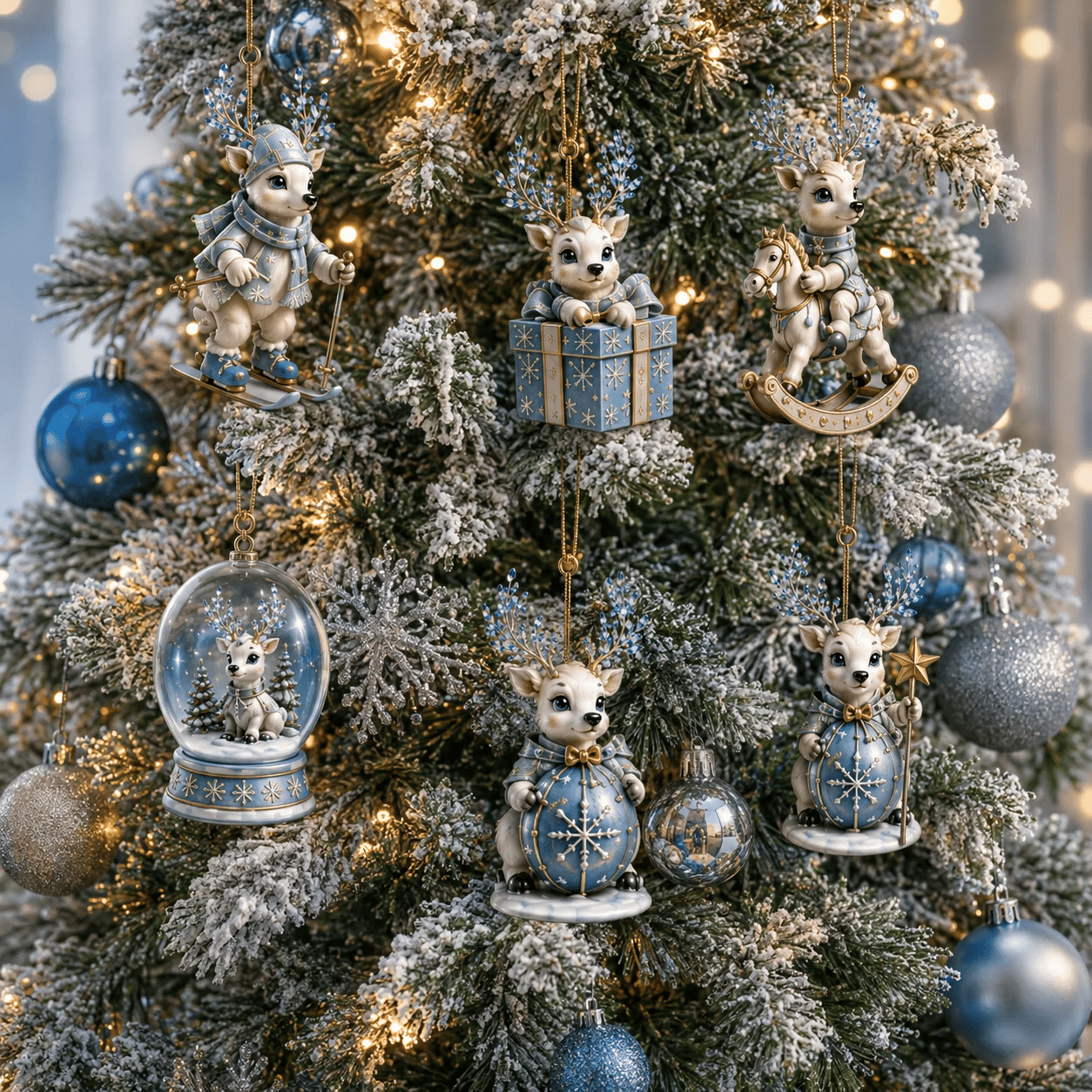 24 ice blue reindeer ornaments