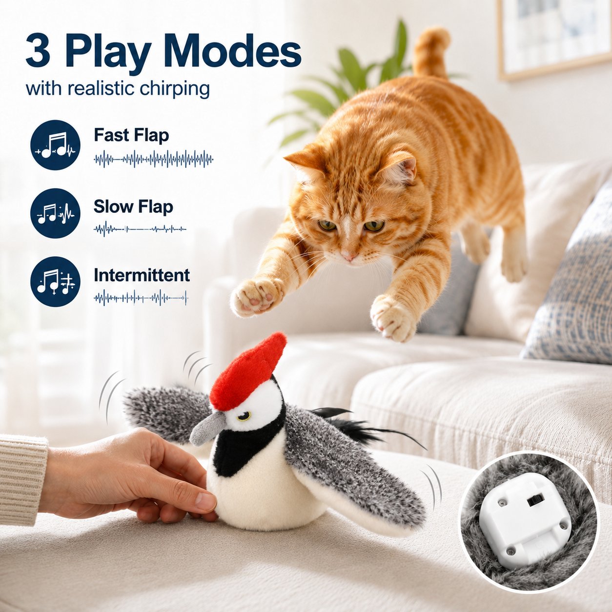 Flying bird cat toy close-up