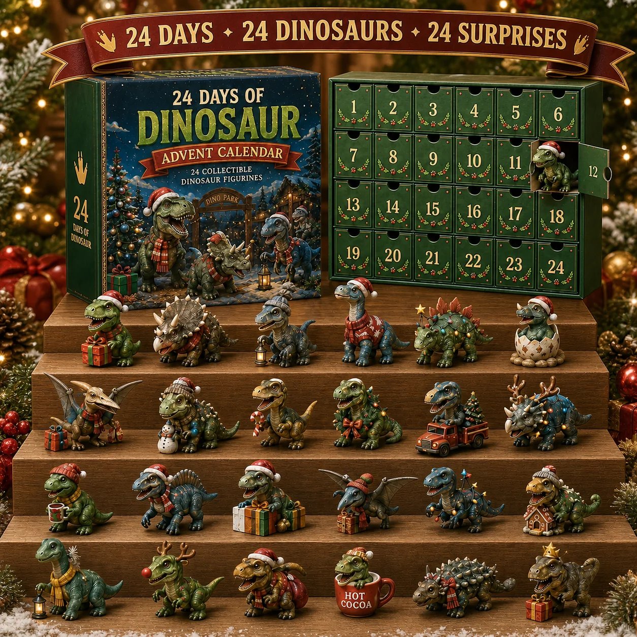 Complete Christmas dinosaur collection