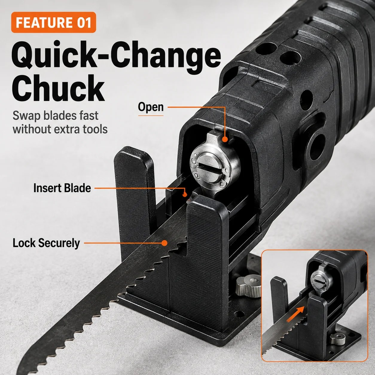 Quick-change blade chuck detail