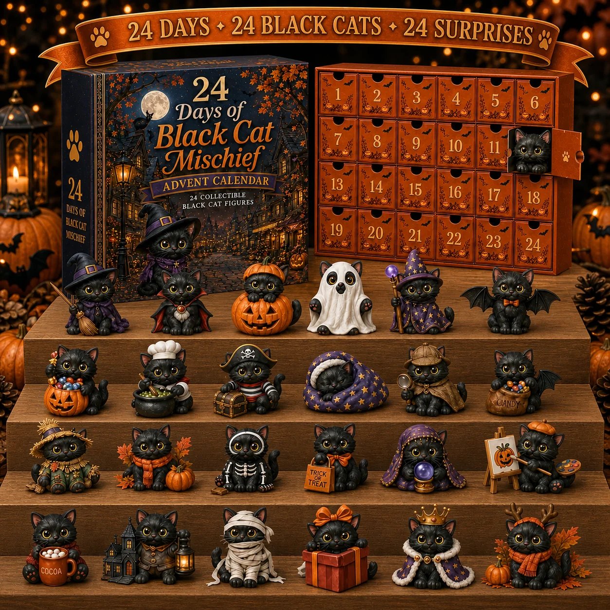 Complete collection of 24 Black Cat Halloween figures