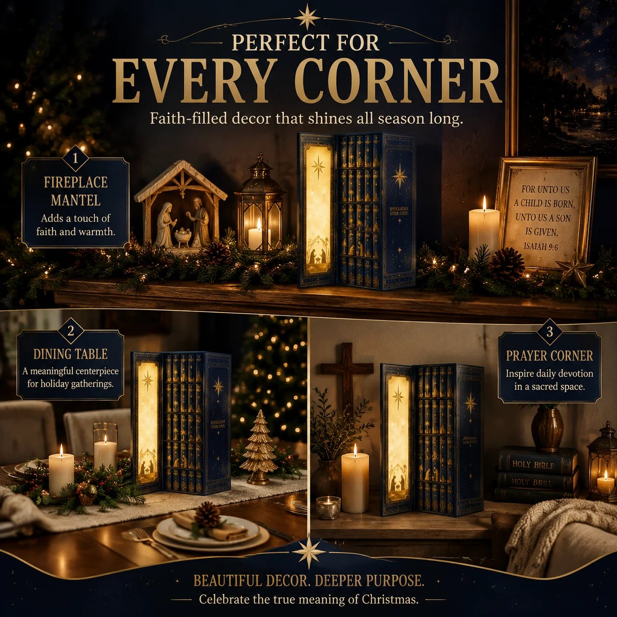 Bethlehem Star Gate displayed on mantel dining table and prayer corner
