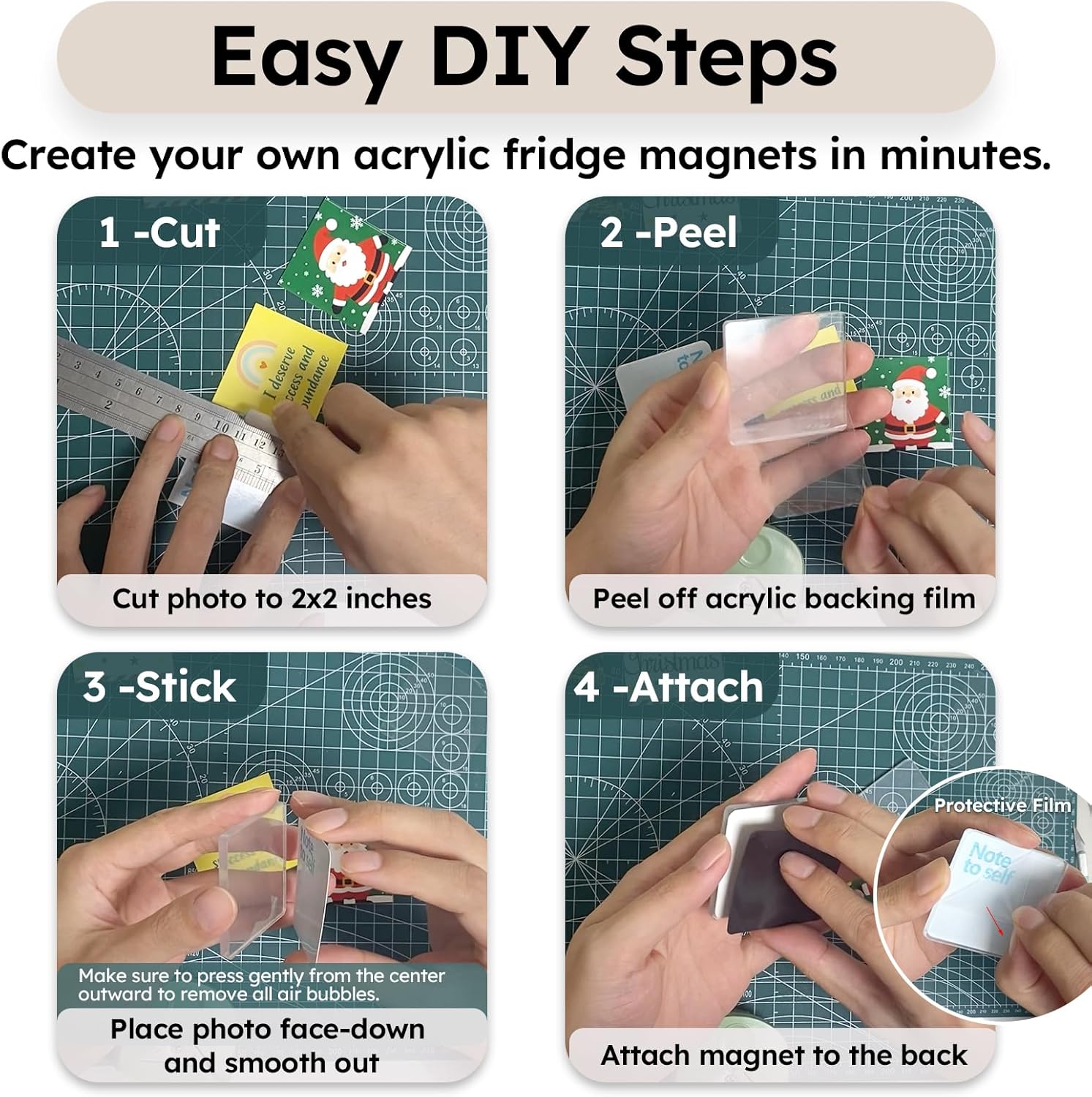 10 Pack 2"x2" Clear Acrylic DIY Fridge Magnets Set with Adhesive Backing – Square Magnetic Photo Frames for Crafts, Kitchen, Classroom, Party & Office Decoration