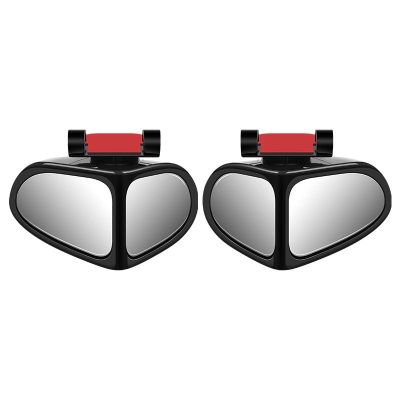 360° Rotatable Car Blind Spot Mirror Dual‑Lens Real Glass ABS Housing Adhesive Clip‑on Rearview Auxiliary Mirror for Safe Reversing Parking - Black / Right+Left Blind Spot Mirror