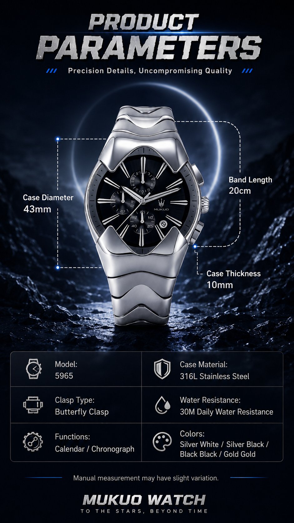 Futuristic watch worn with a dark streetwear outfit