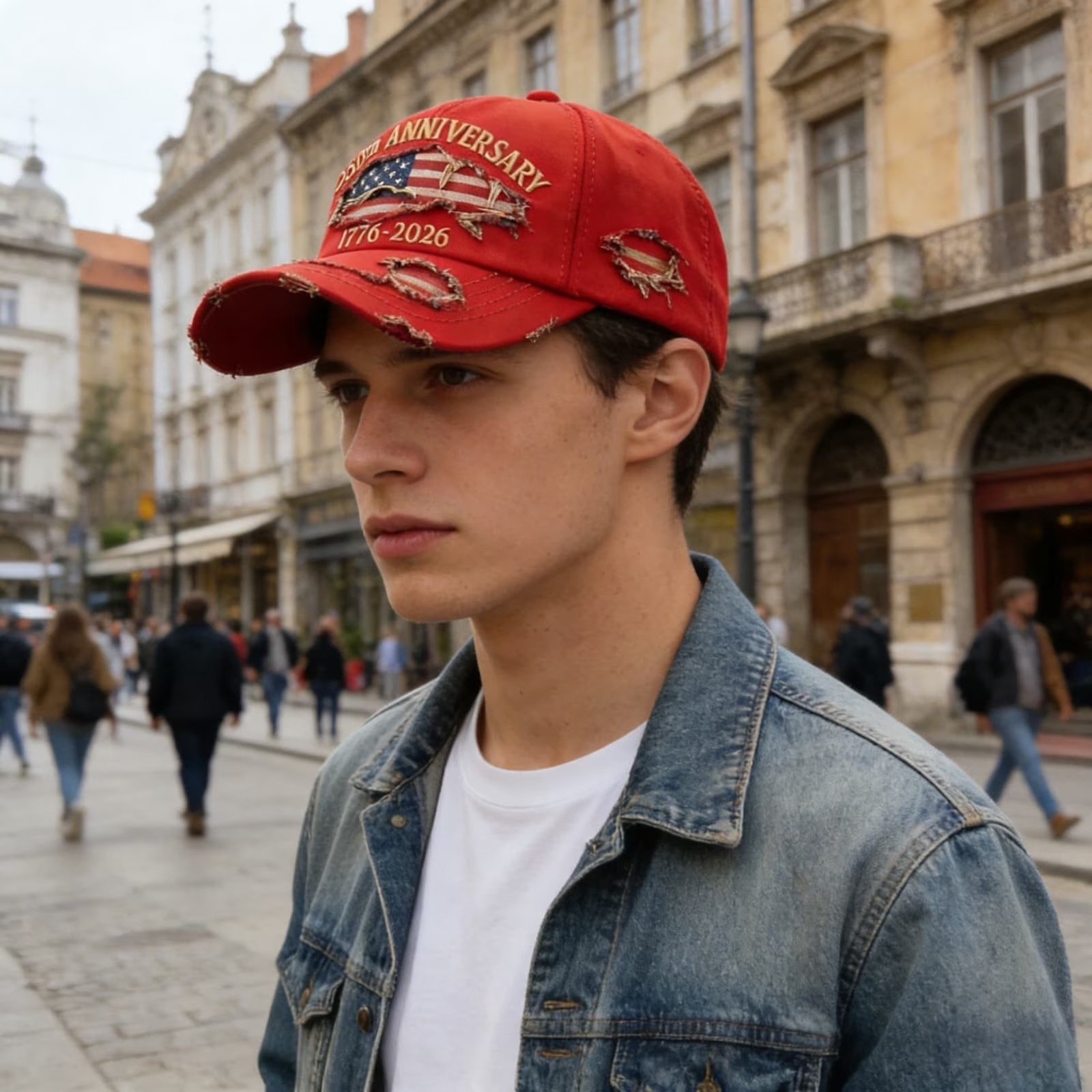 Vintage distressed denim patriotic baseball cap