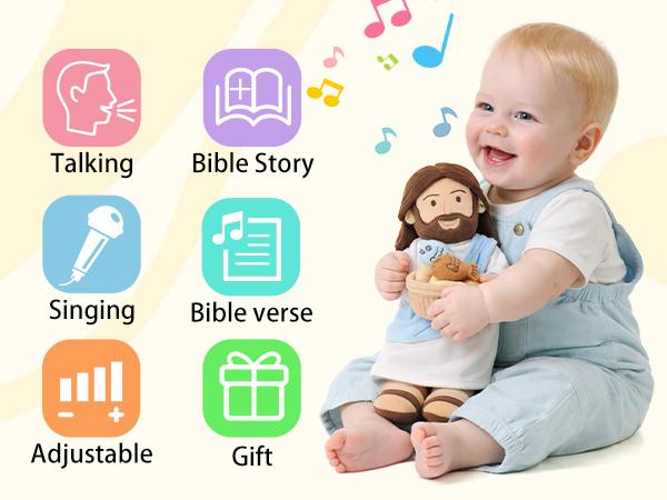 Interactive Jesus plush used during family faith and story time