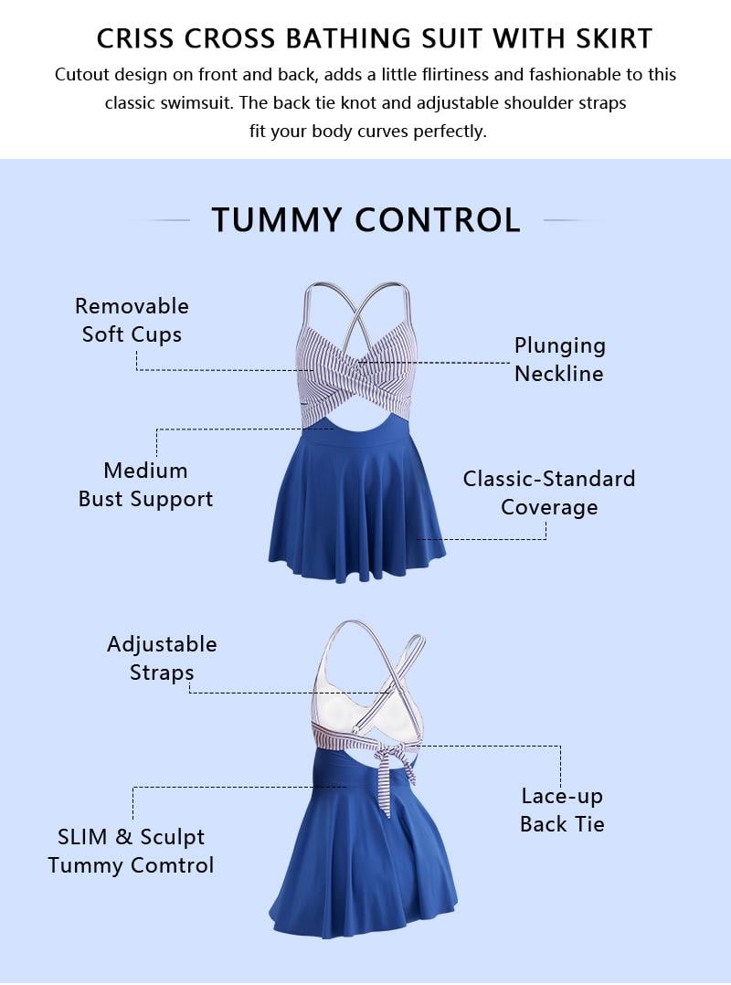 B2prity Women Cutout One Piece Skirt Swimsuit V Neck Wrap Tie Back Swimdress Tummy Control Bathing Suits High Rise Swimwear High Waist Swimwsuit