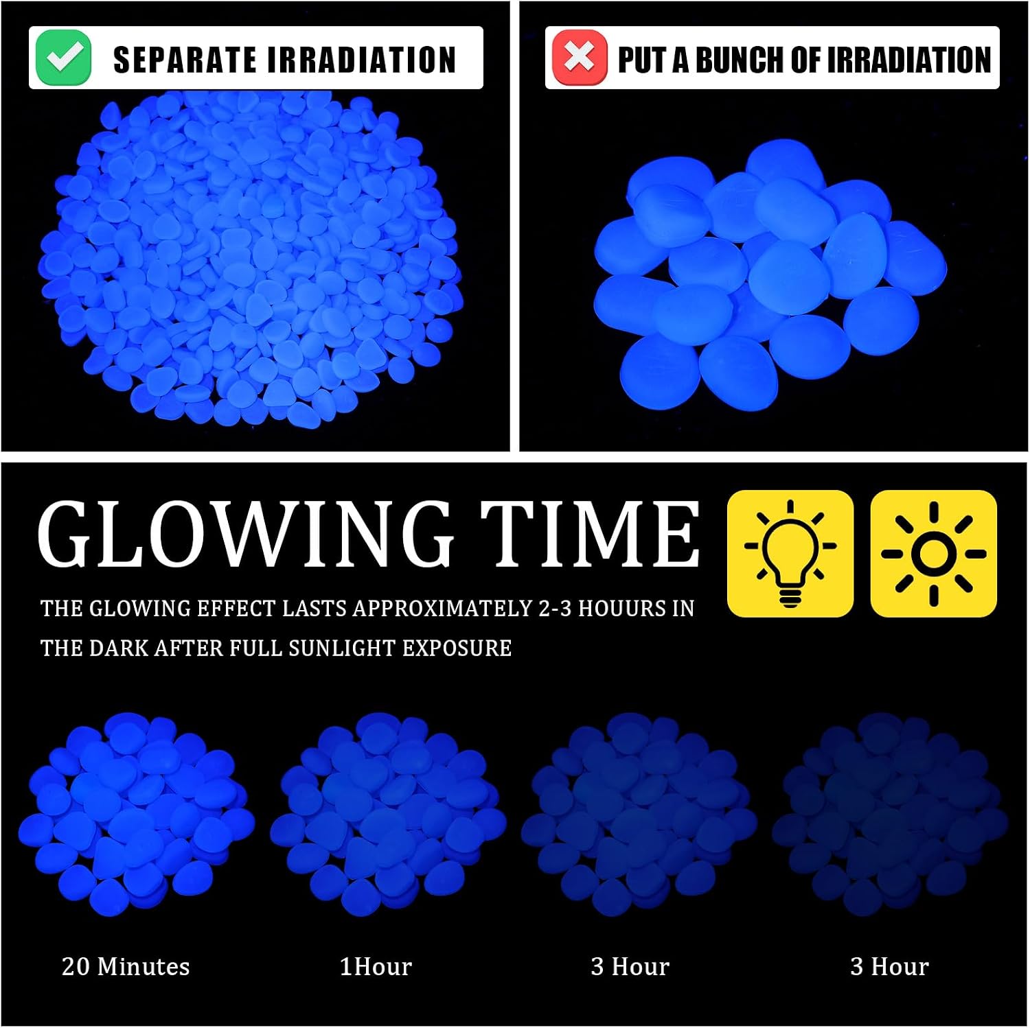 How to charge glow pebbles and let the glow fade naturally
