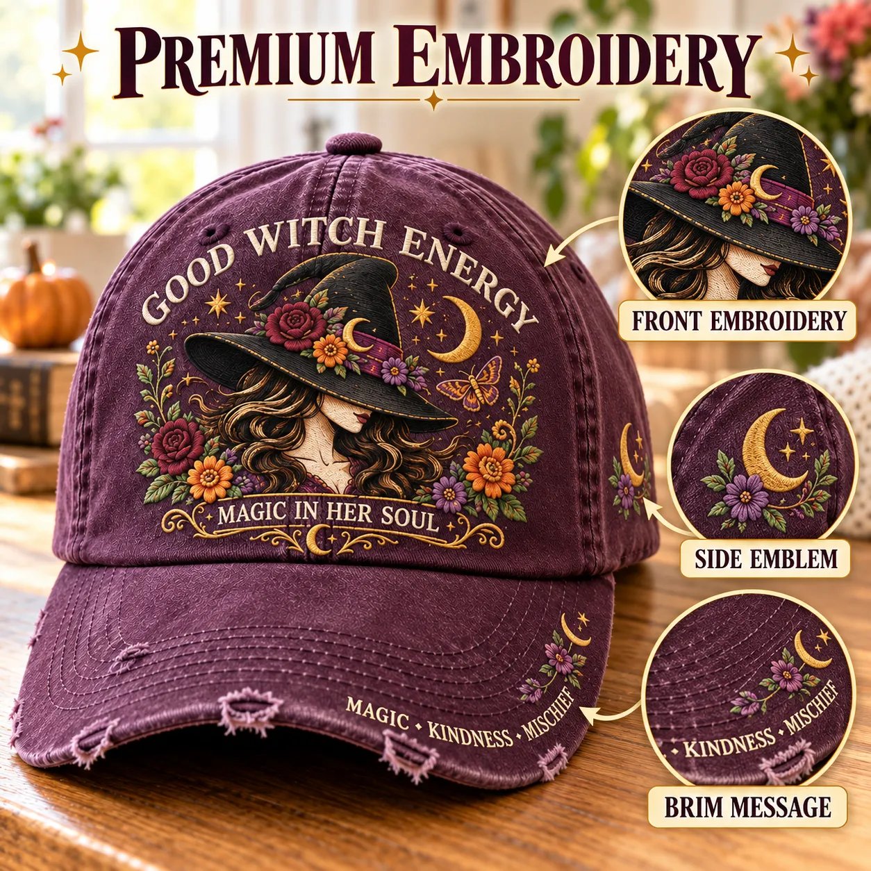 Good Witch Energy Floral Witch Baseball Cap – 7 Colors view 4