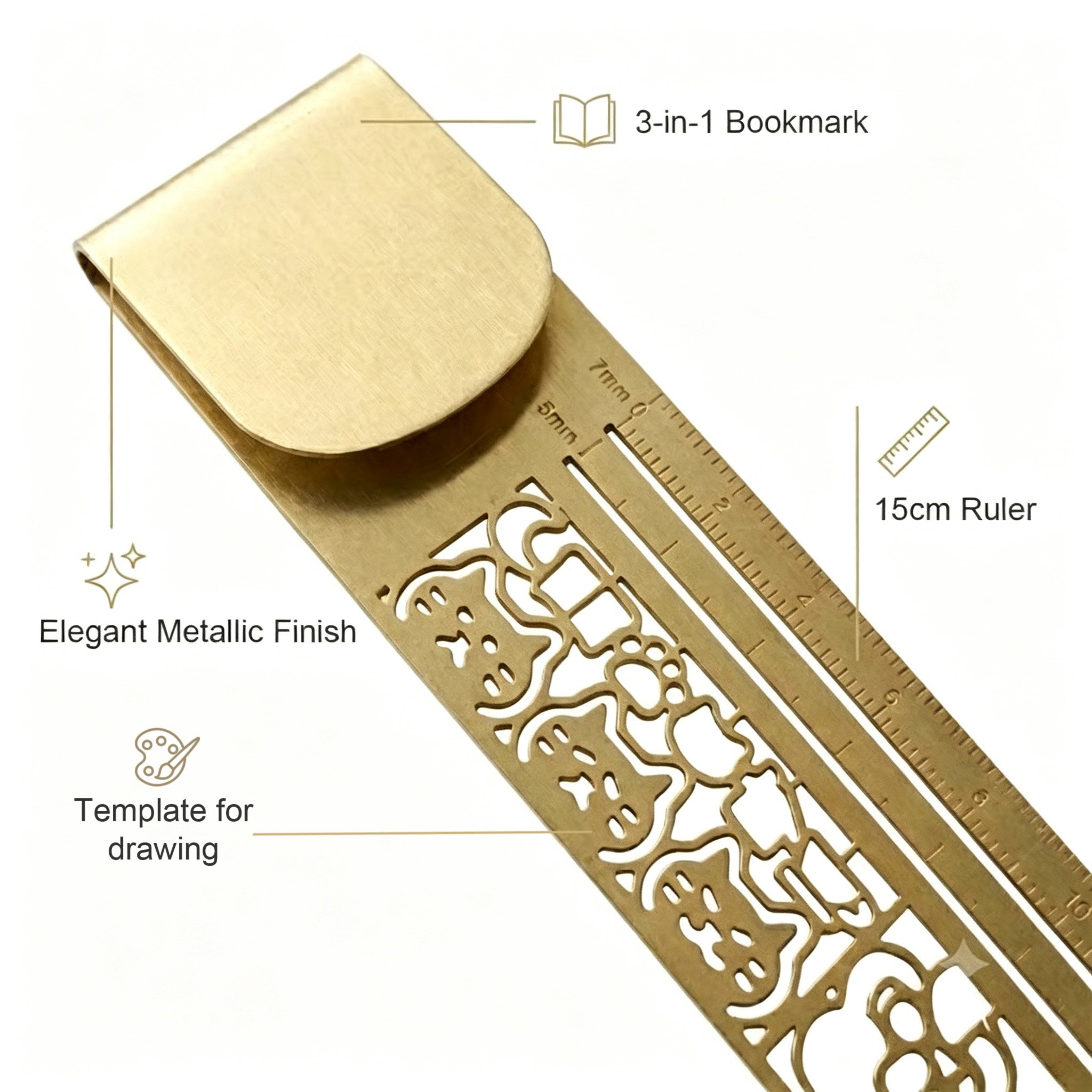 Decorative metal bookmark ruler product details