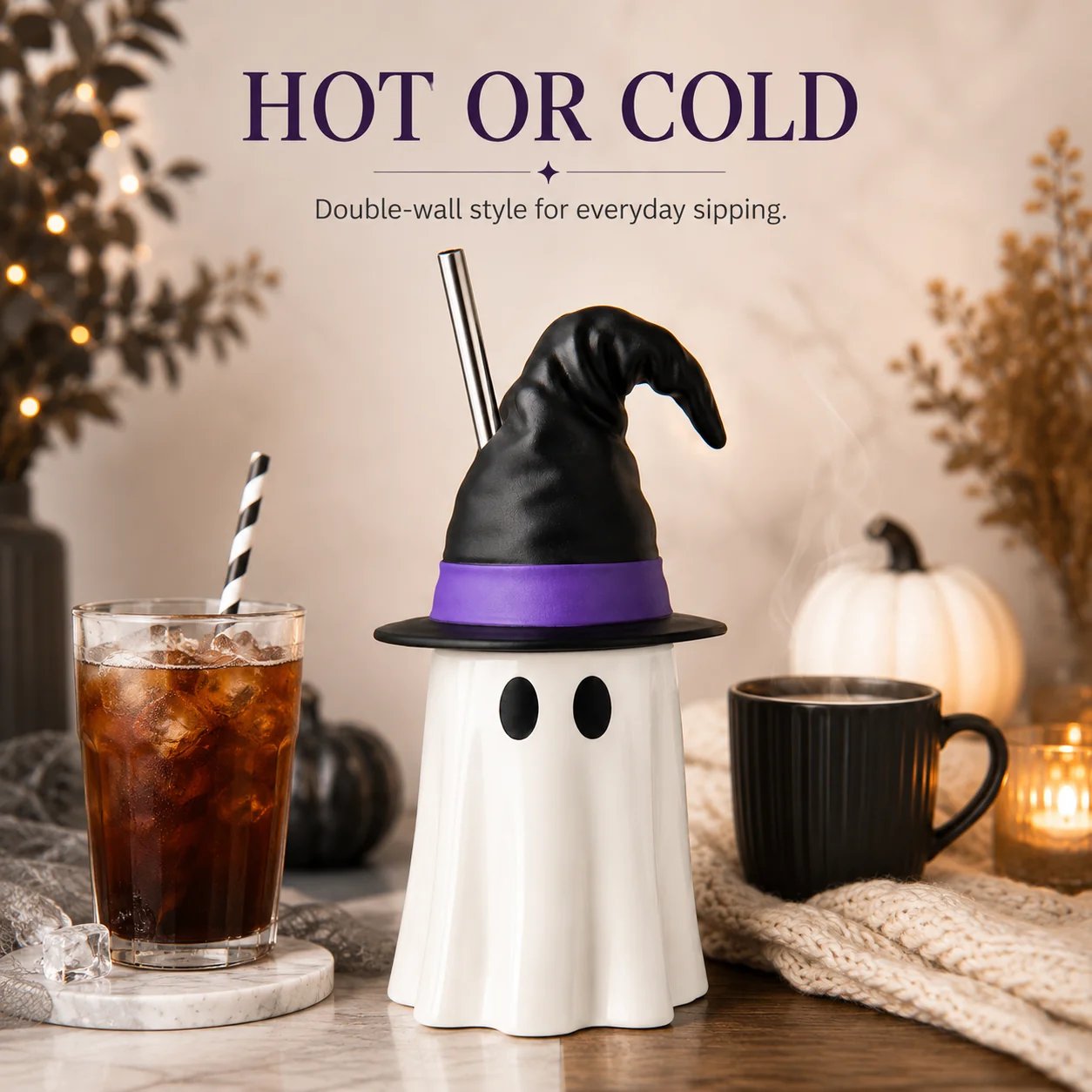 Halloween ghost cup for hot or cold drinks