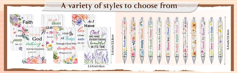 24Pcs Christian Gifts with 12 Motivational Quote Pens and 12 Bible Journal Christian Writing Pens Inspirational Ballpoint Pens Religious Notebooks with Bible Verse Bible Supplies, Gifts for Women  Student Teacher, First Holy Communion Gift, Mother's Day