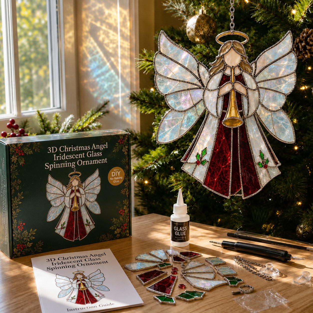 Christmas Angel iridescent glass spinning ornament kit