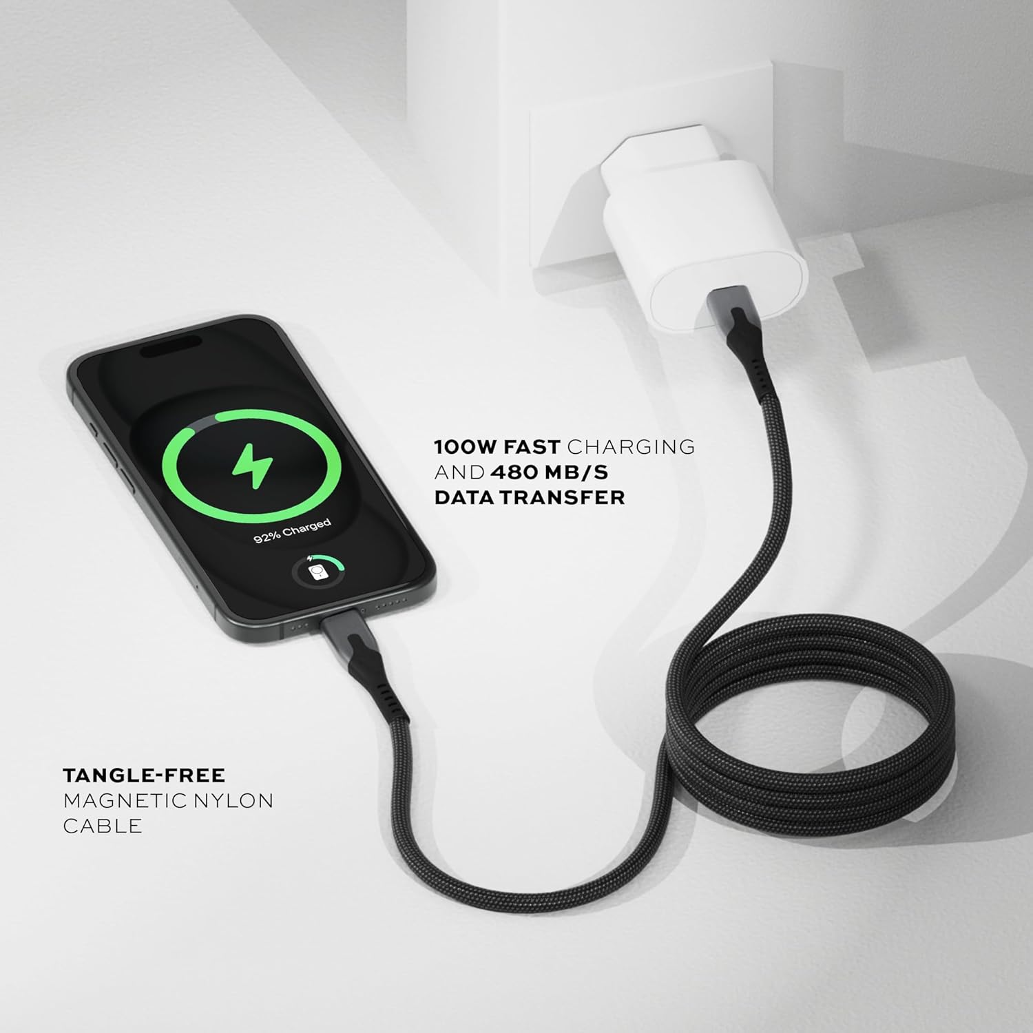 Clutter-Free Magnetic Charging Cable, Anti-Tangle Phone Charger Cord