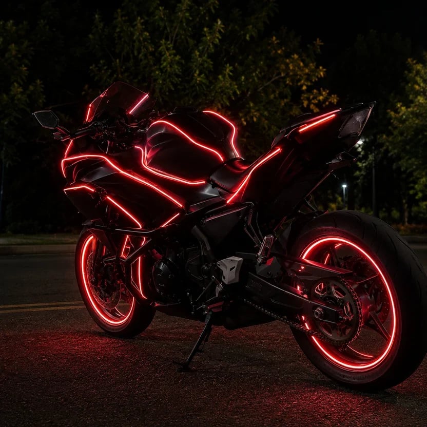 Red motorcycle lighting rear view