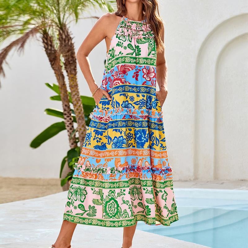 【Valentine's Day Limited】【Runs Large | Size Down】Grace Karin Women's Maxi Boho Dress Casual Summer Loose Long Floral Sundresses Flowy Halter Tiered Beach Vacation Outfits 【Valentine's Day Limited】【Runs Large | Size Down】Grace Karin Women's Maxi Boho Dress Casual Summer Loose Long Floral Sundresses Flowy Halter Tiered Beach Vacation Outfits