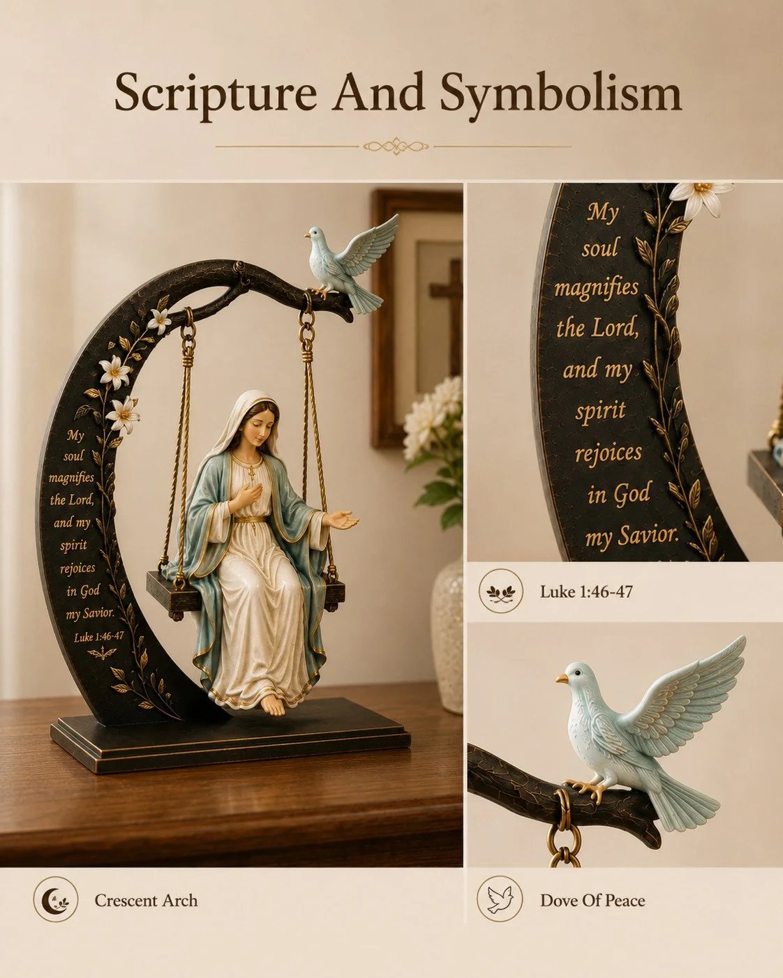 Seven inch Blessed Virgin Mary swing statue