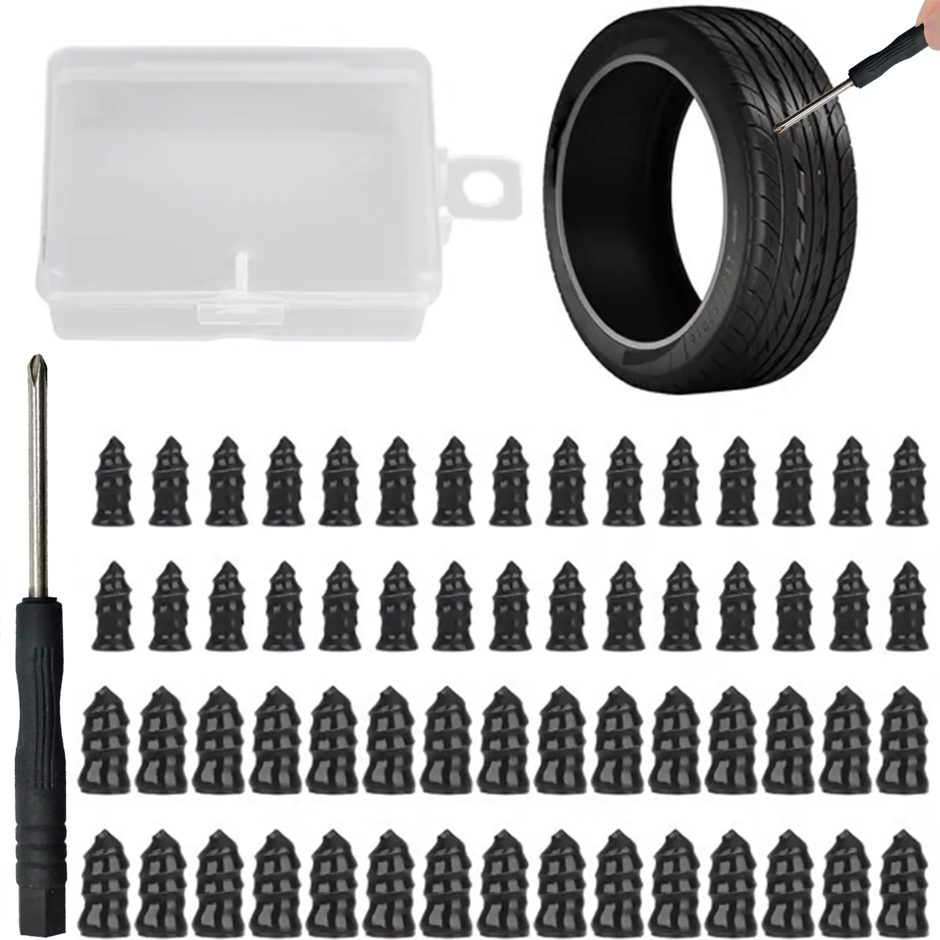 60PCS Tire Repair Rubber Nails Kit with 2 Sizes