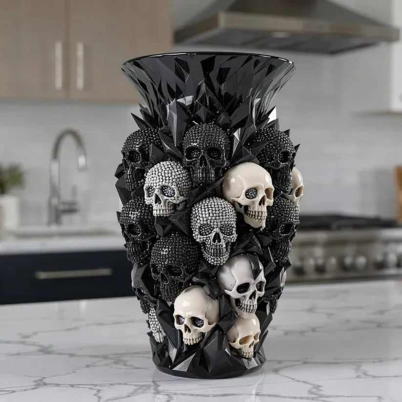 Crystal Skull black sculptural vase