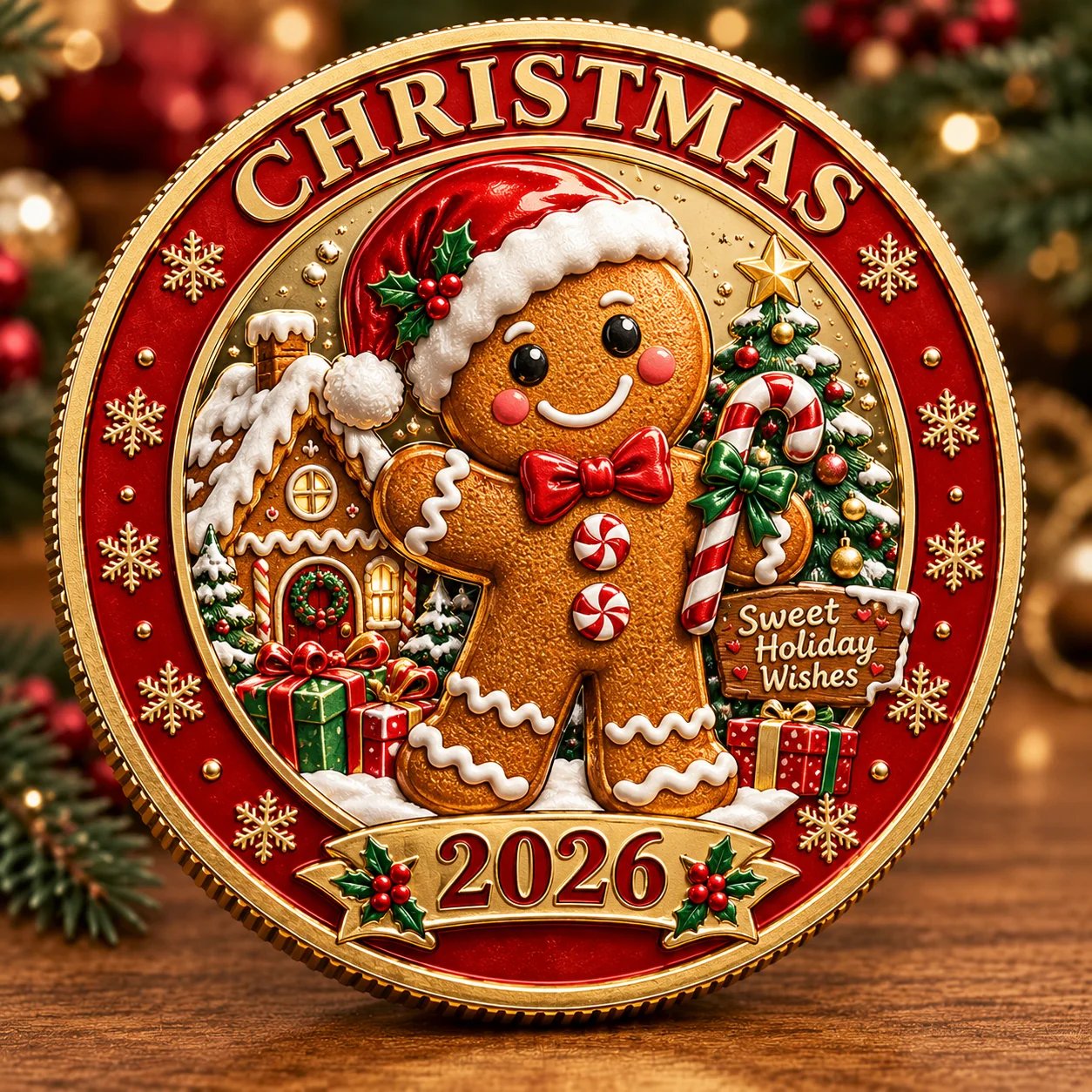Five 2026 Christmas brass commemorative coin designs