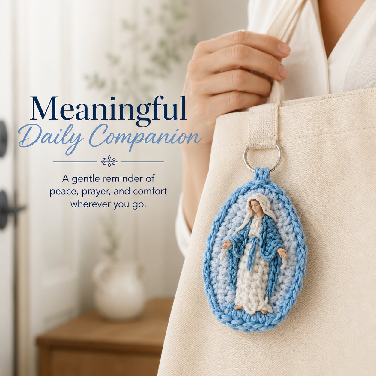Marian crochet keepsake representing faith prayer and comfort