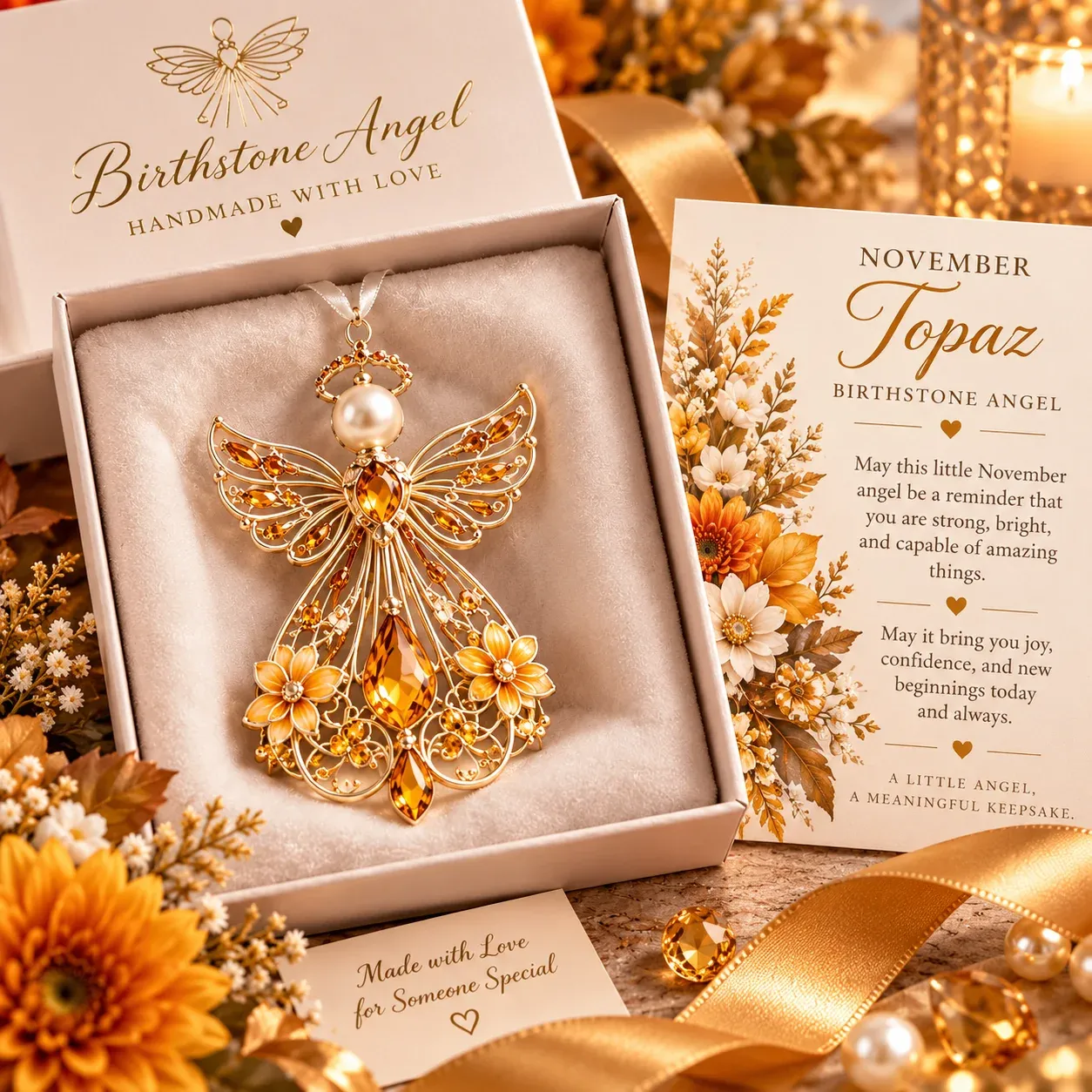 November guardian angel with topaz gold-inspired accents