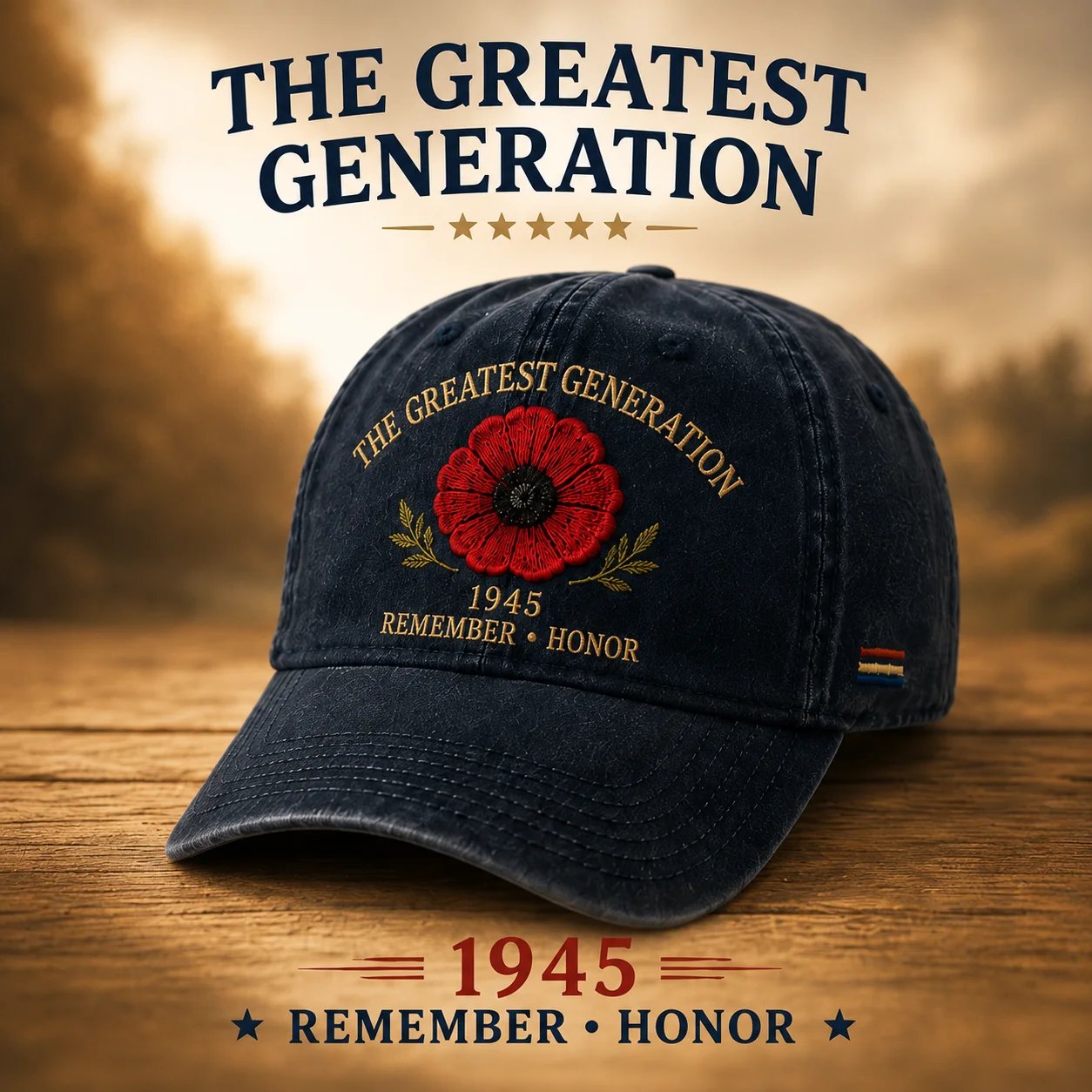 The Greatest Generation 1945 Memorial Poppy Cap