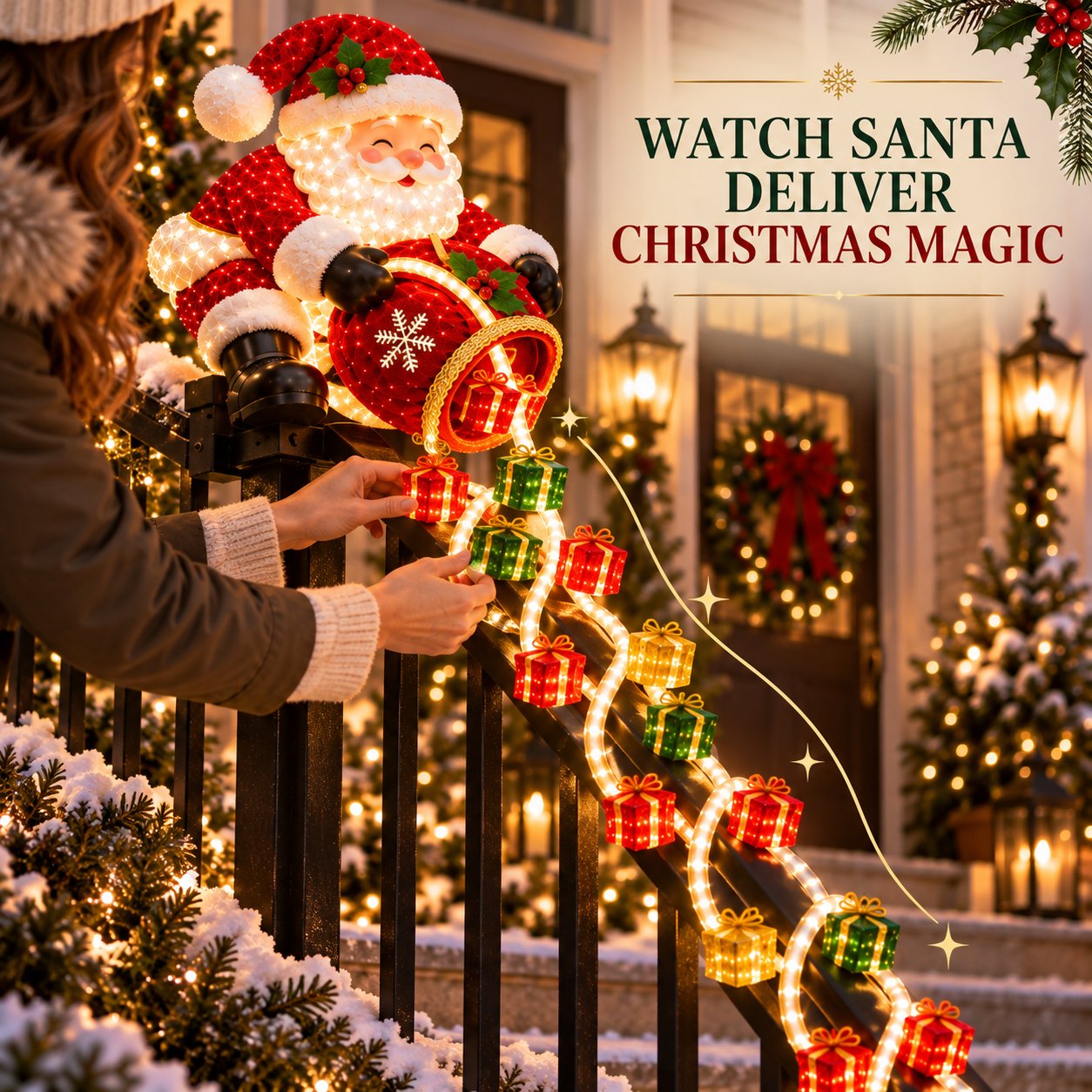 Santa Magic Gift Cascade Railing Light