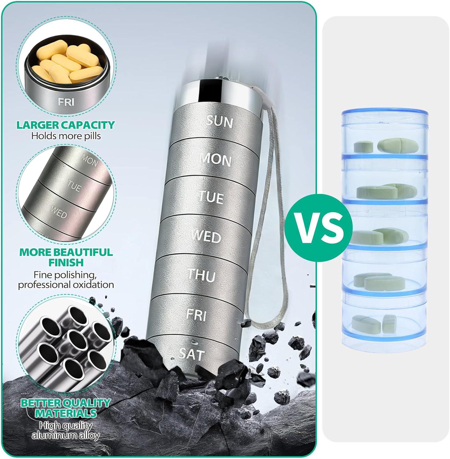 Metal Travel Pill Organizer, Portable Waterproof Weekly Pill Box, Large Aluminum Alloy Container, BPA Free 7 Day Daily Medicine Organizer Holder for Vitamin, Fish Oil, Supplement Storage box Metal Travel Pill Organizer, Portable Waterproof Weekly Pill Box, Large Aluminum Alloy Container, BPA Free 7 Day Daily Medicine Organizer Holder for Vitamin, Fish Oil, Supplement Storage box