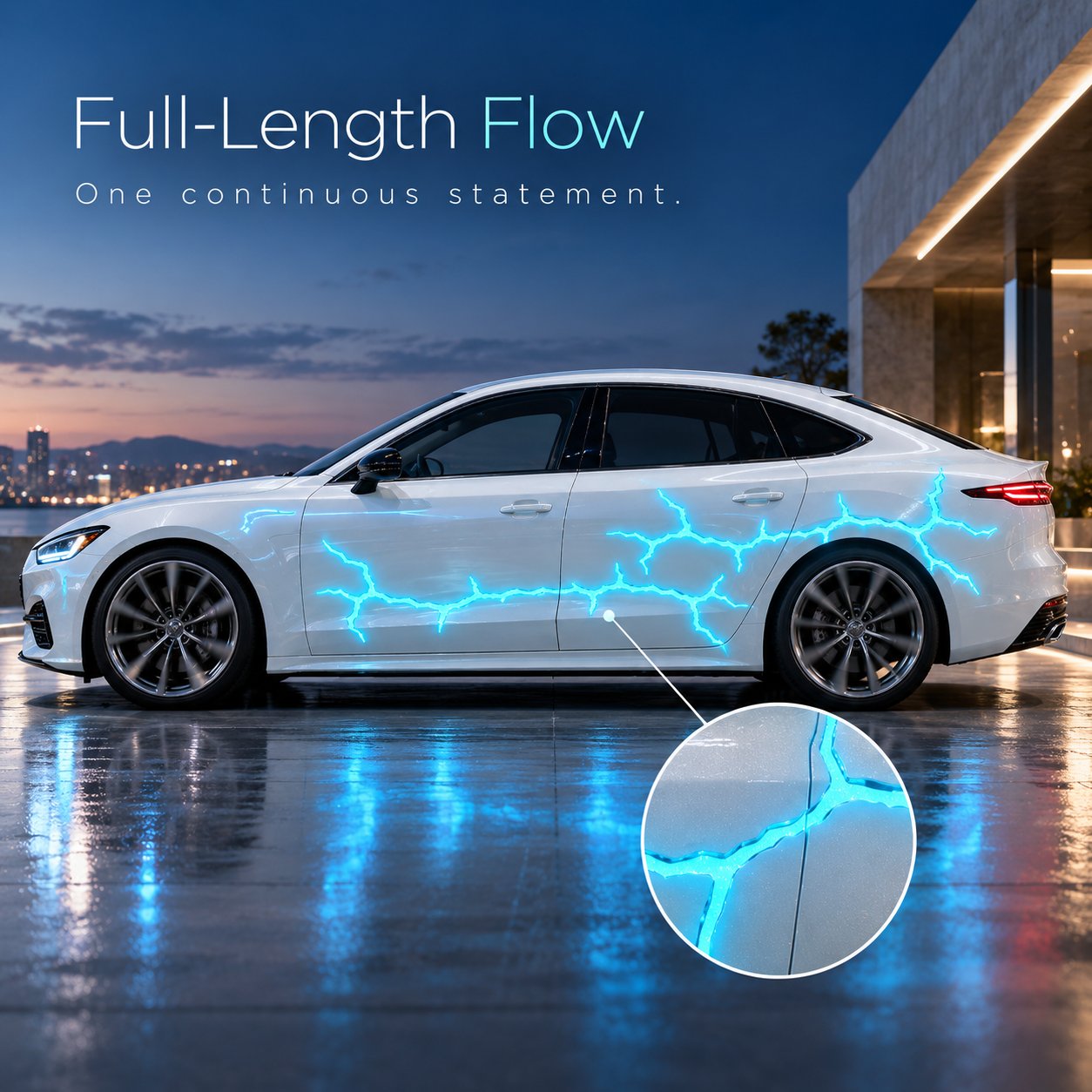 Continuous liquid laser pattern across vehicle panels