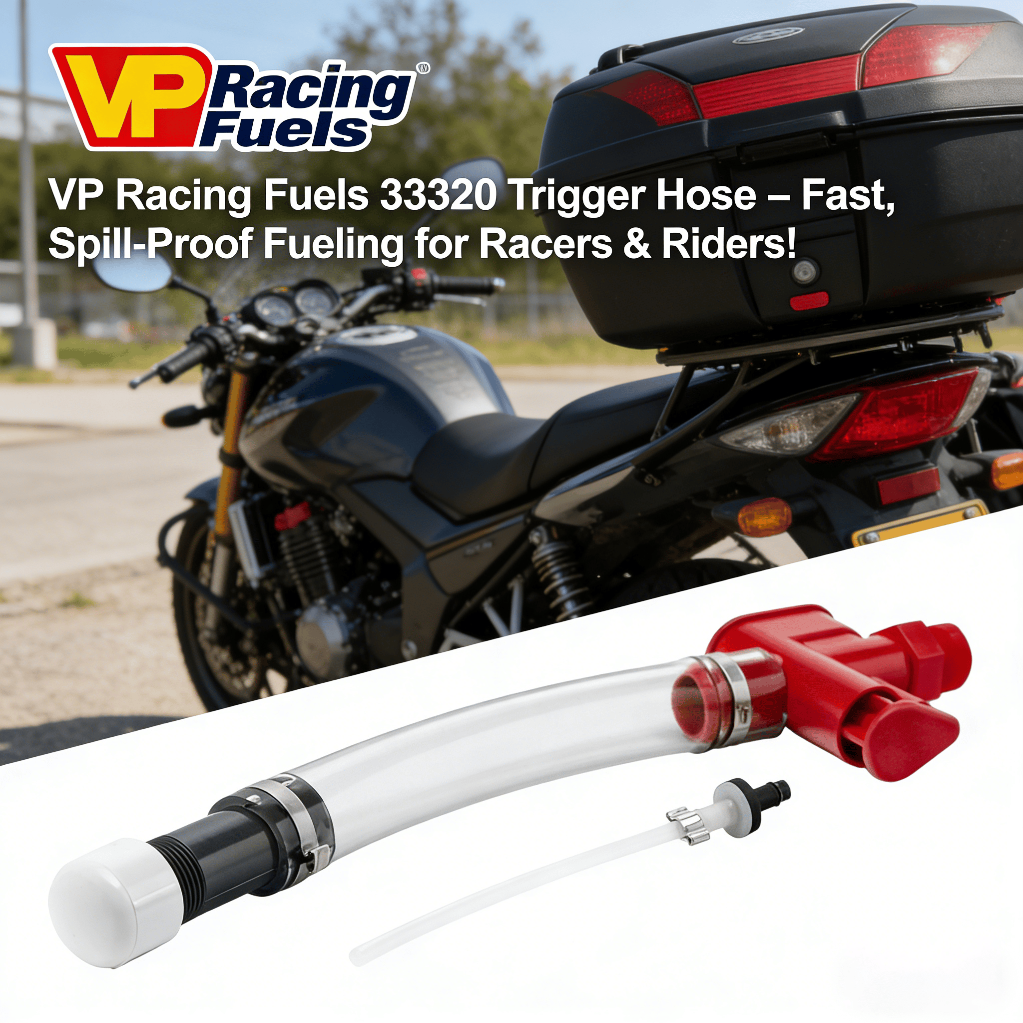 VP Racing trigger hose with fuel can and race trailer