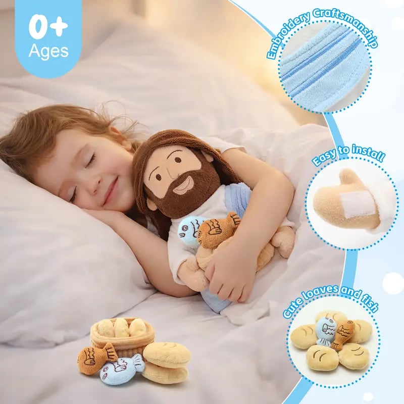 Soft plush fabric and detailed design of interactive Jesus doll