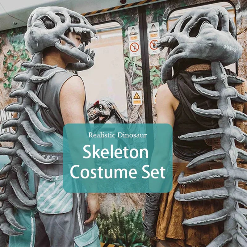 Realistic dinosaur skeleton costume headpiece and spine