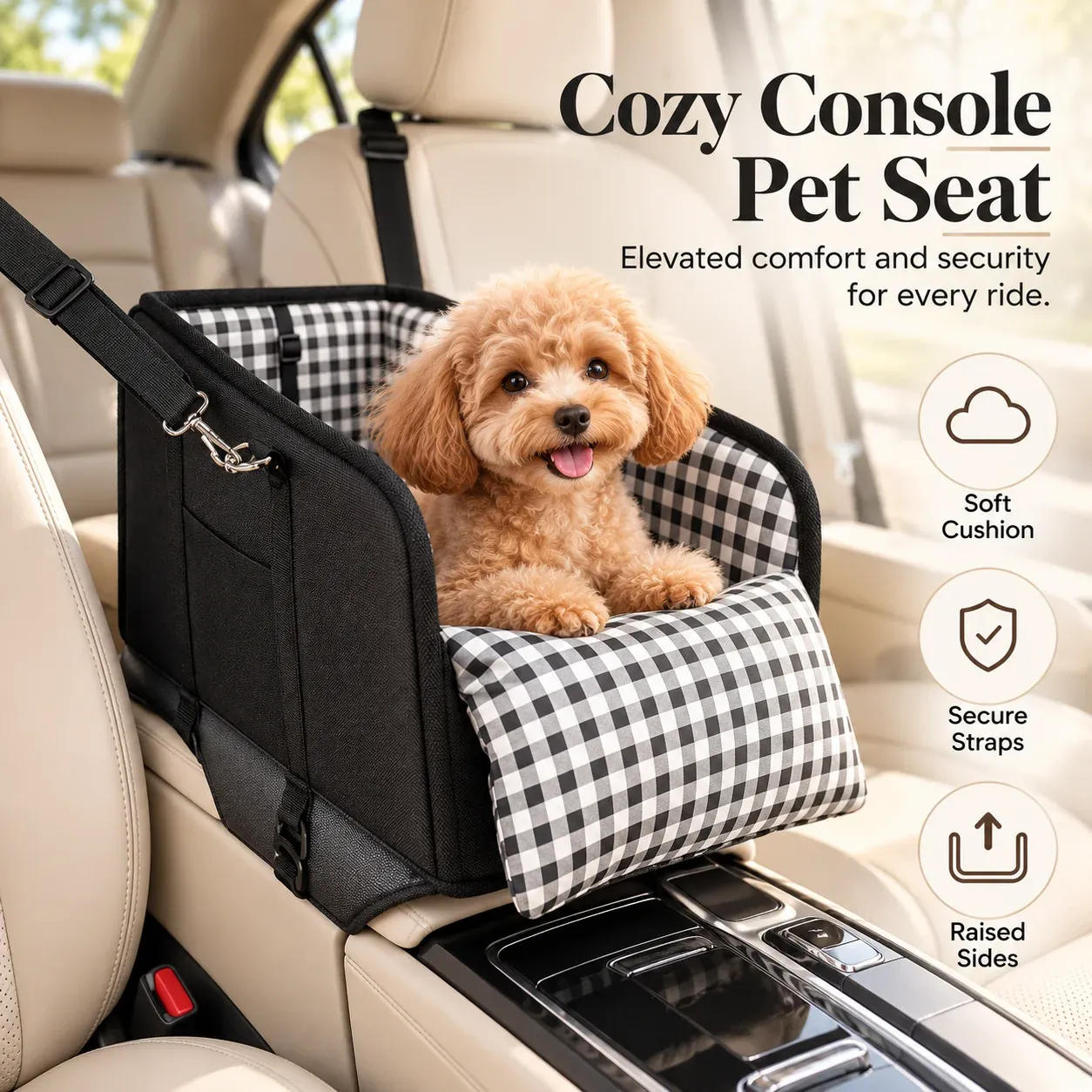Small dog resting in PawNest center console pet seat
