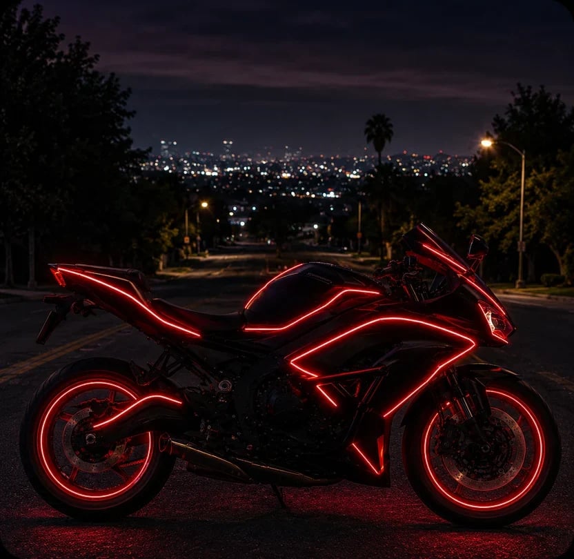 Red motorcycle accent lights