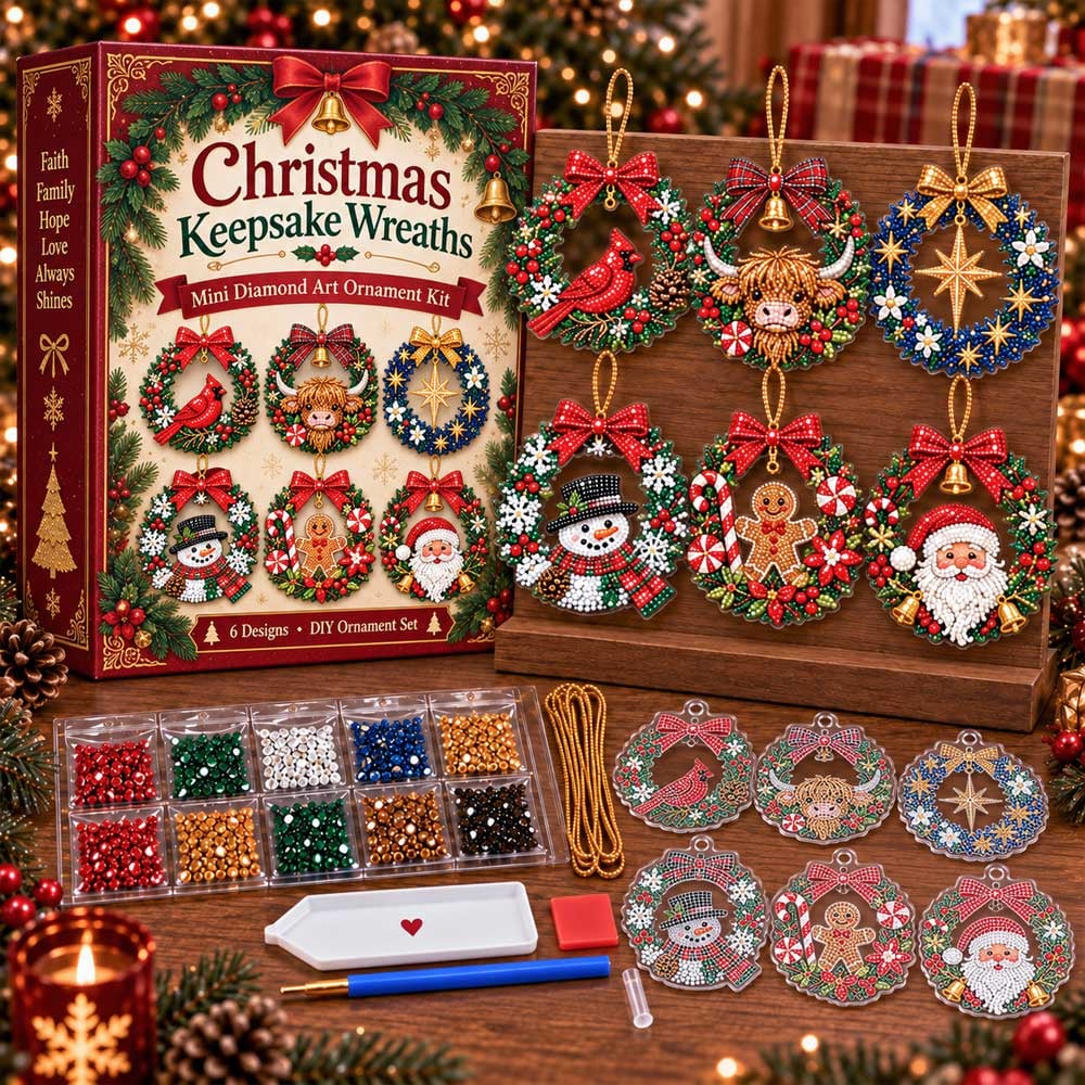 Christmas Keepsake Diamond Art Ornament Kit with six ornaments