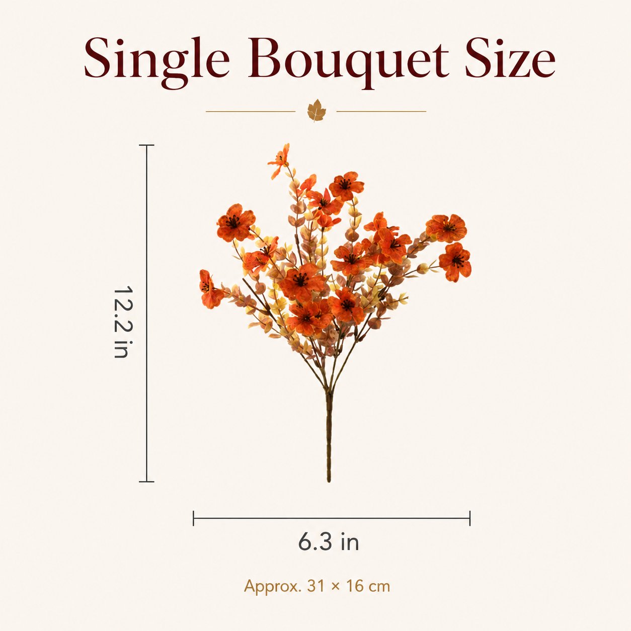 Four-piece orange yellow and burgundy artificial fall flower sets and twelve-piece mixed set