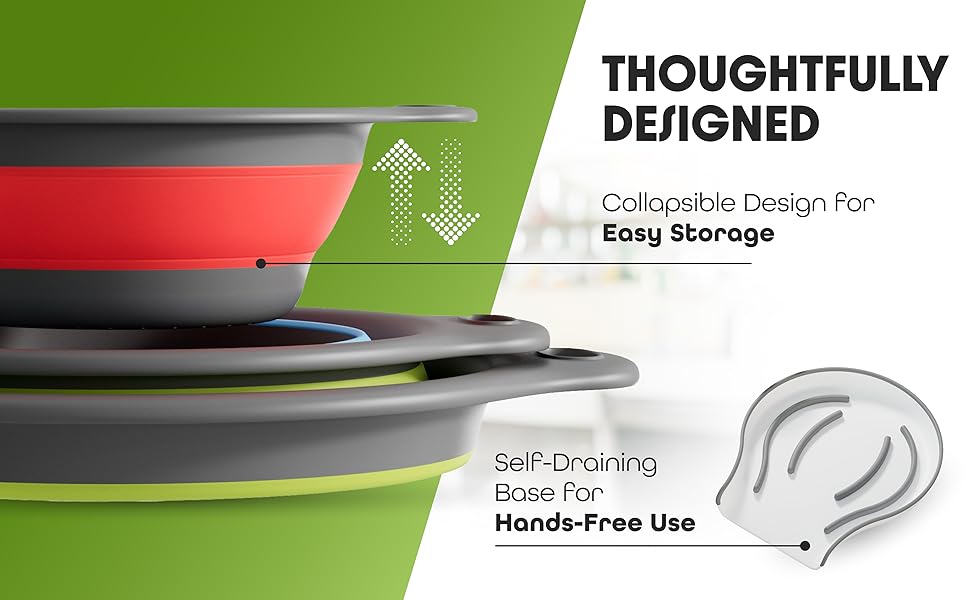 collapsible design for easy storage self-draining base for hands free use