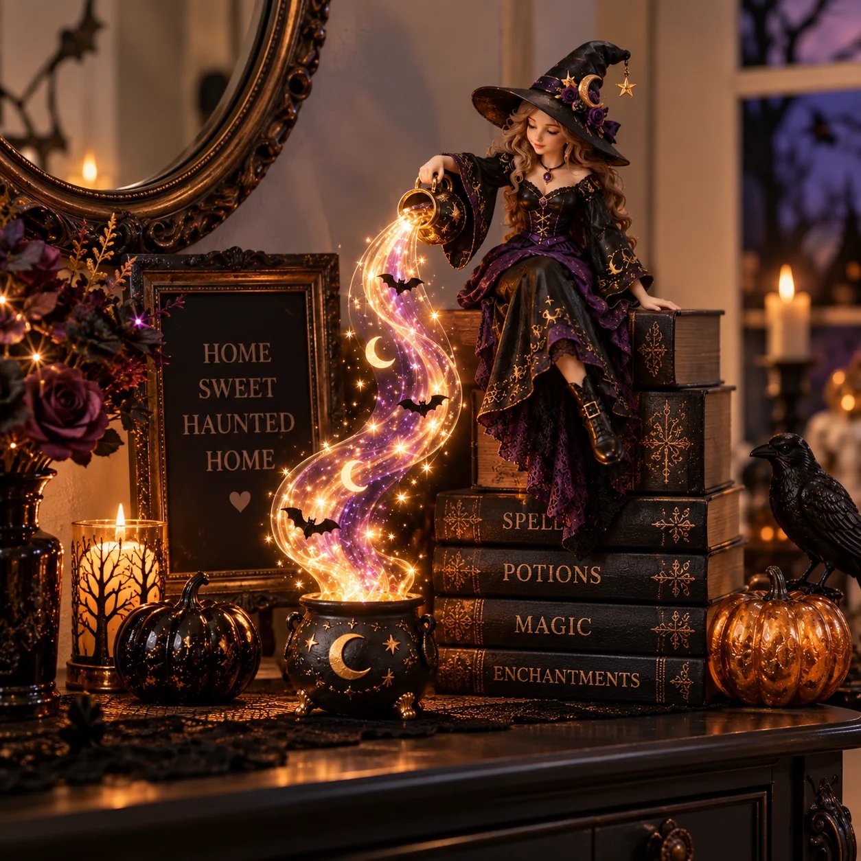 Halloween Witch Magic Cascade glowing at night