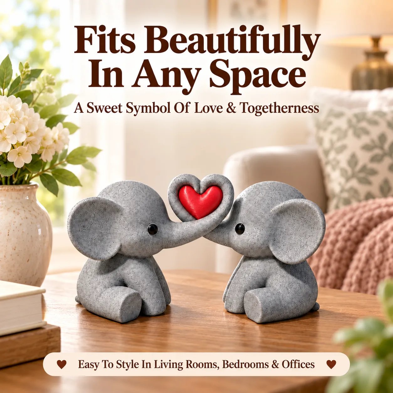 Elephant couple decor symbolizing love and togetherness