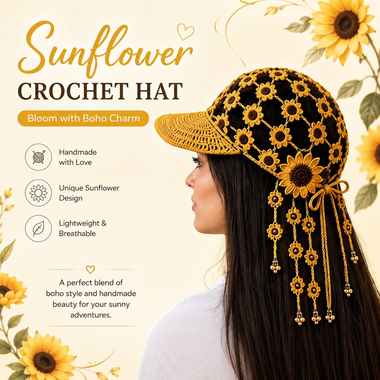 Knitted Sunflower Hat Detail